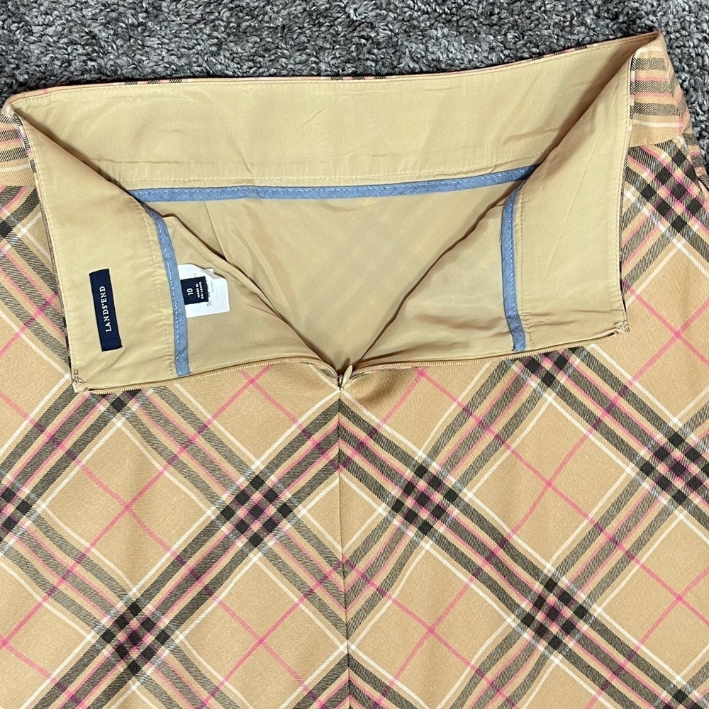 Lands’ End Tan black pink plaid wool blend knee length A-line skirt size 10 - Picture 12 of 16